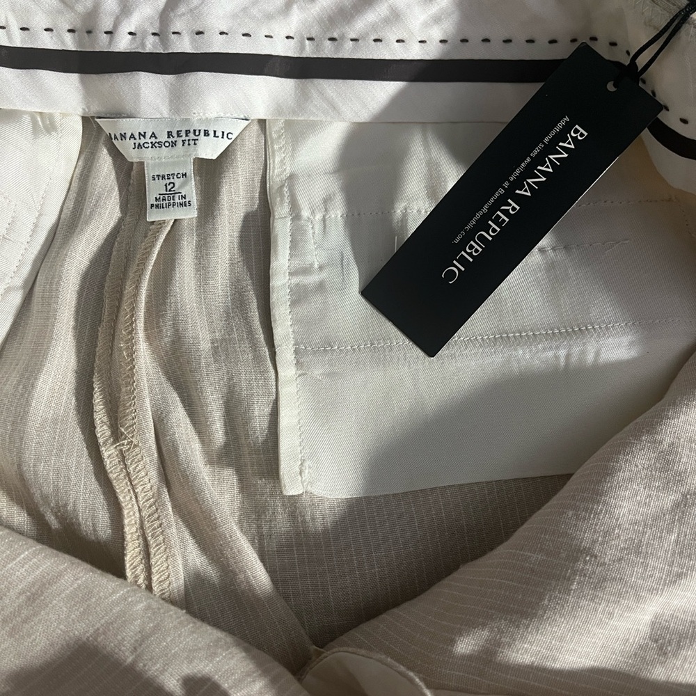 Banana Republic Women's Beige Mini Stripe Jackson Fit Wide Leg Pants - Size 12 - Picture 2 of 8